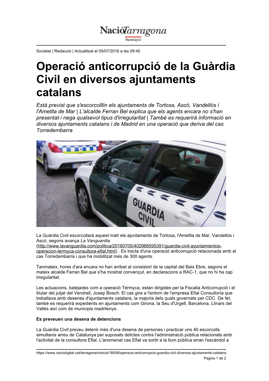 Operació Anticorrupció De La Guàrdia Civil En Diversos Ajuntaments