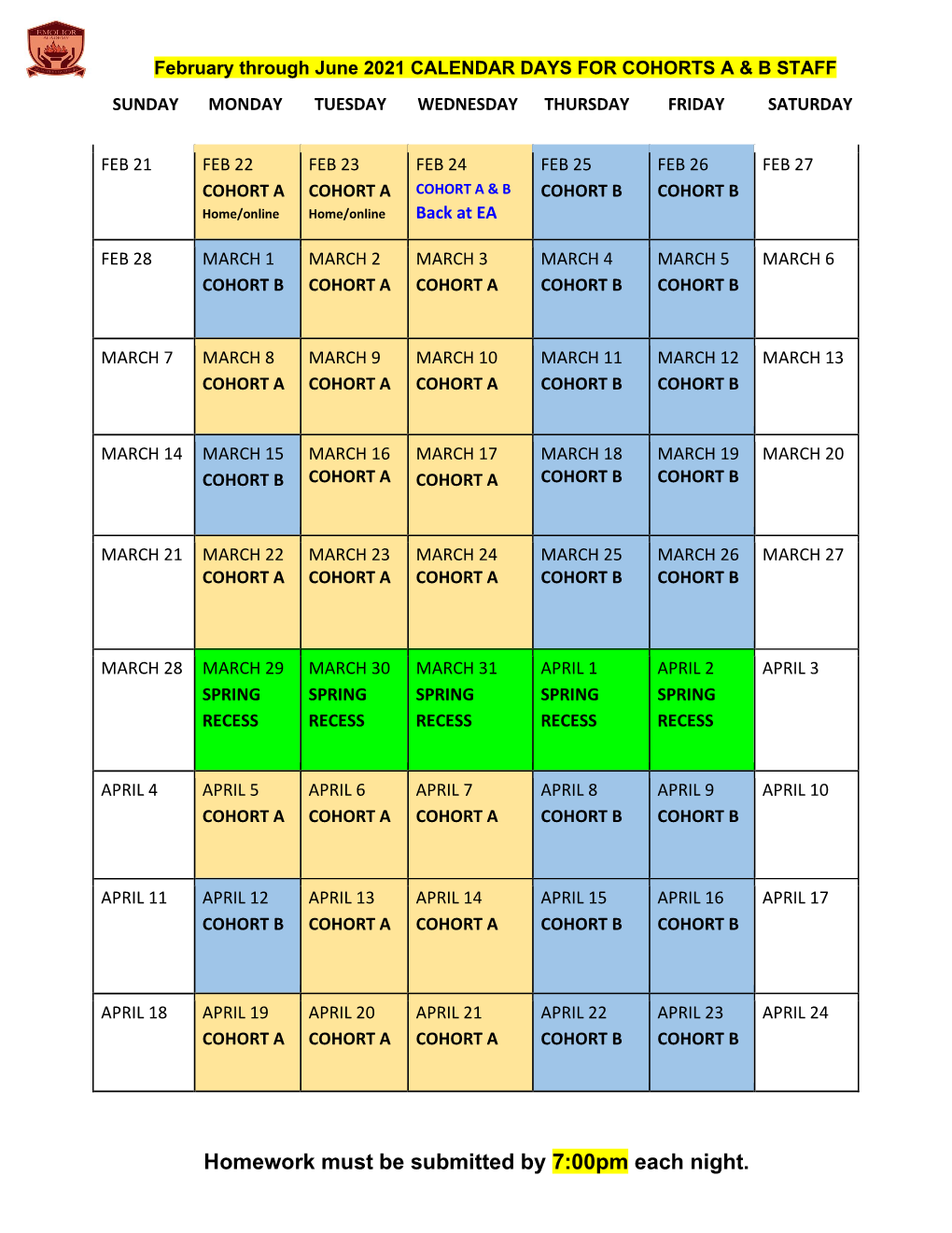 Feb-June Cohort Calendar.Pdf