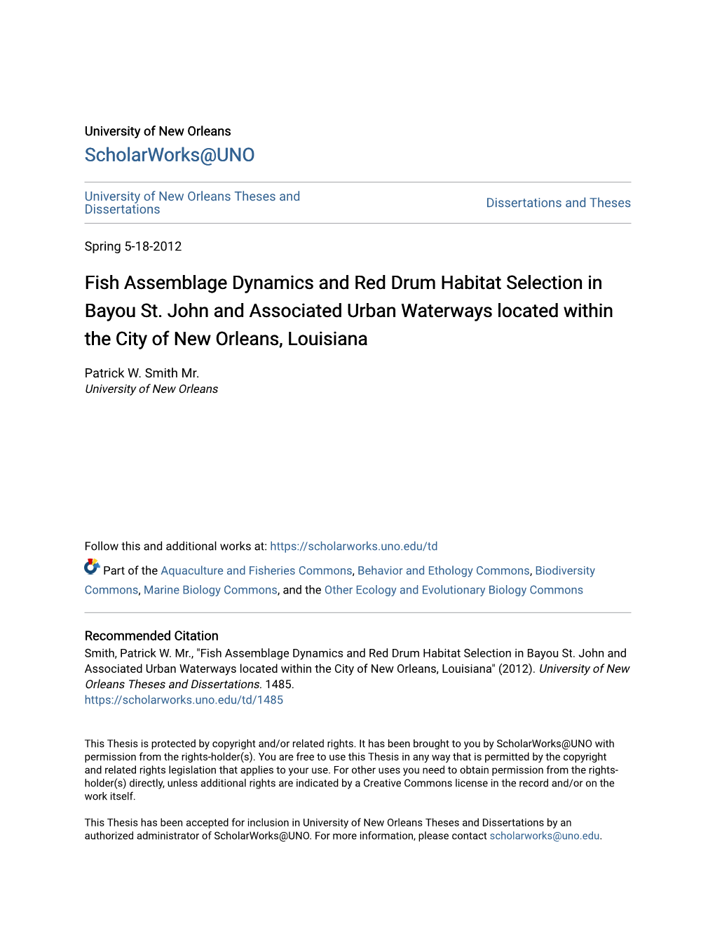 Fish Assemblage Dynamics and Red Drum Habitat Selection in Bayou St