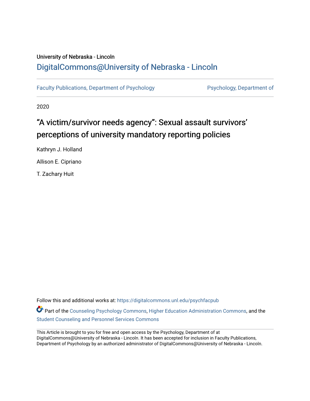 Sexual Assault Survivors' Perceptions of University Mandatory Reporting