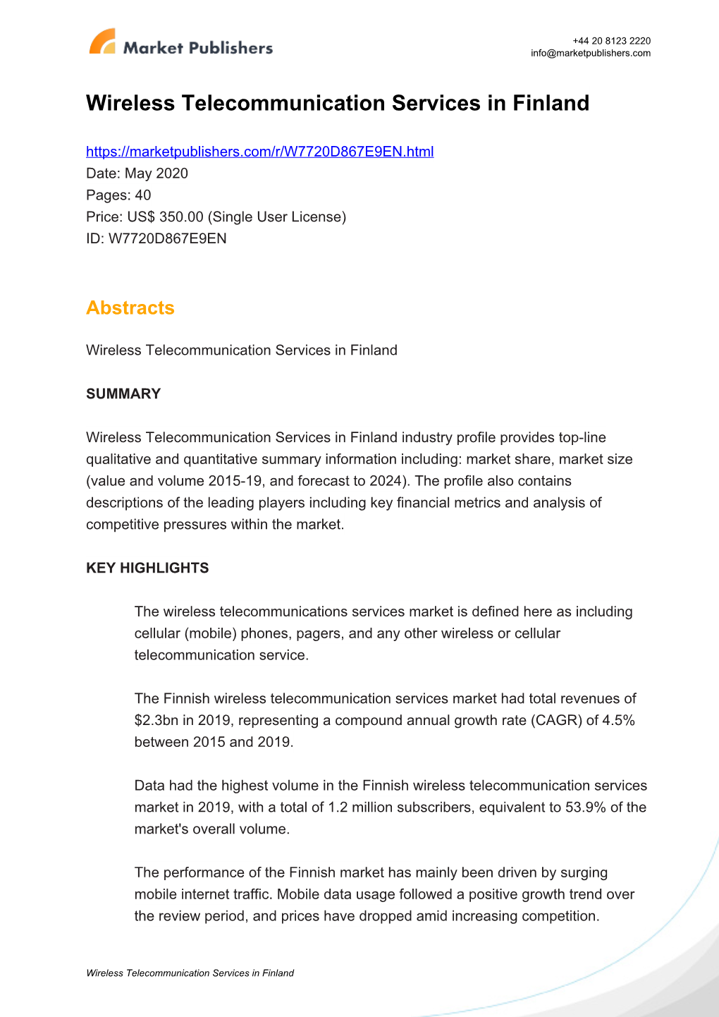 Wireless Telecommunication Services in Finland