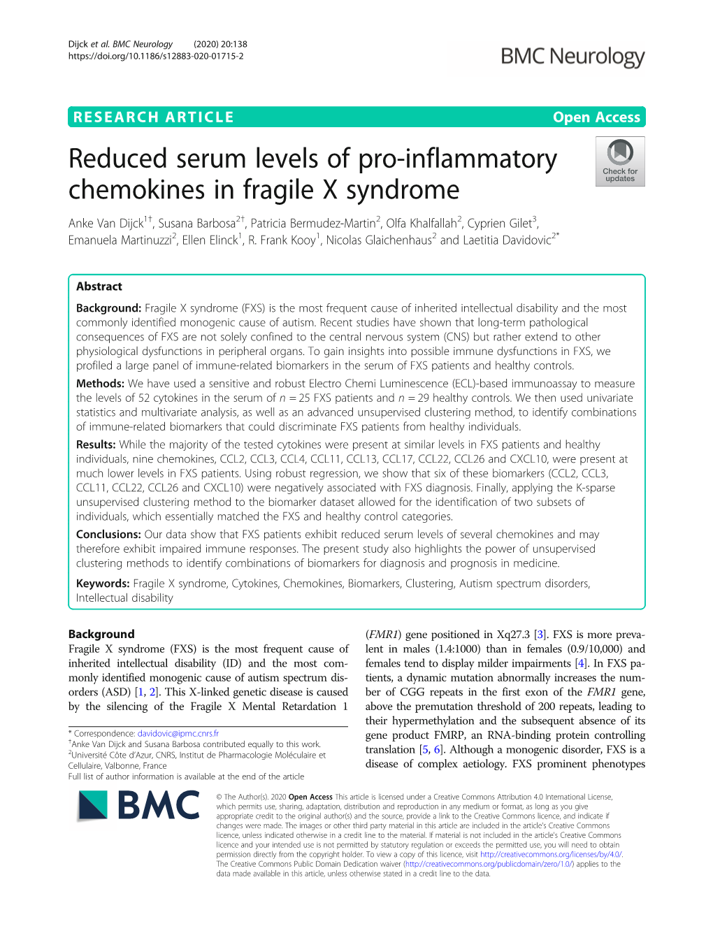 Reduced Serum Levels of Pro-Inflammatory Chemokines In
