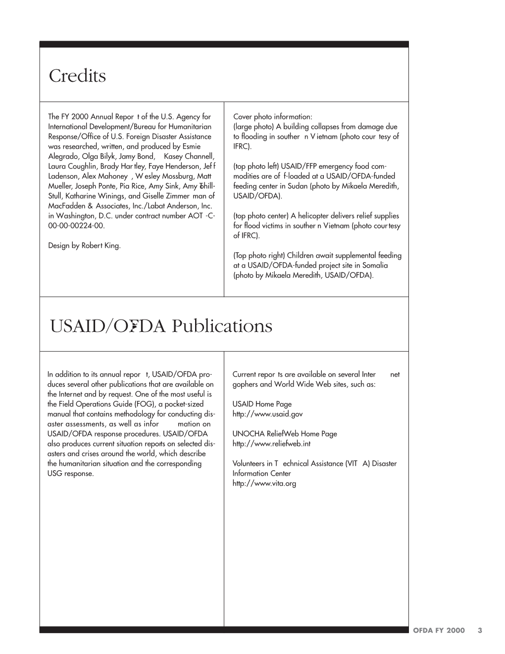 Credits USAID/OFDA Publications