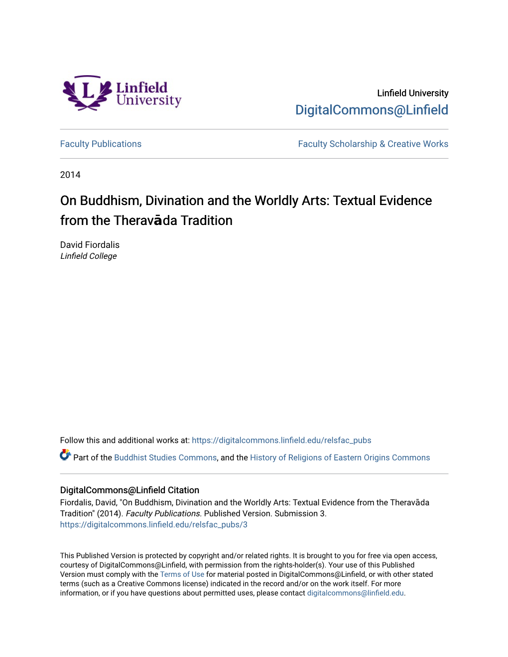 Digitalcommons@Linfield on Buddhism, Divination and The