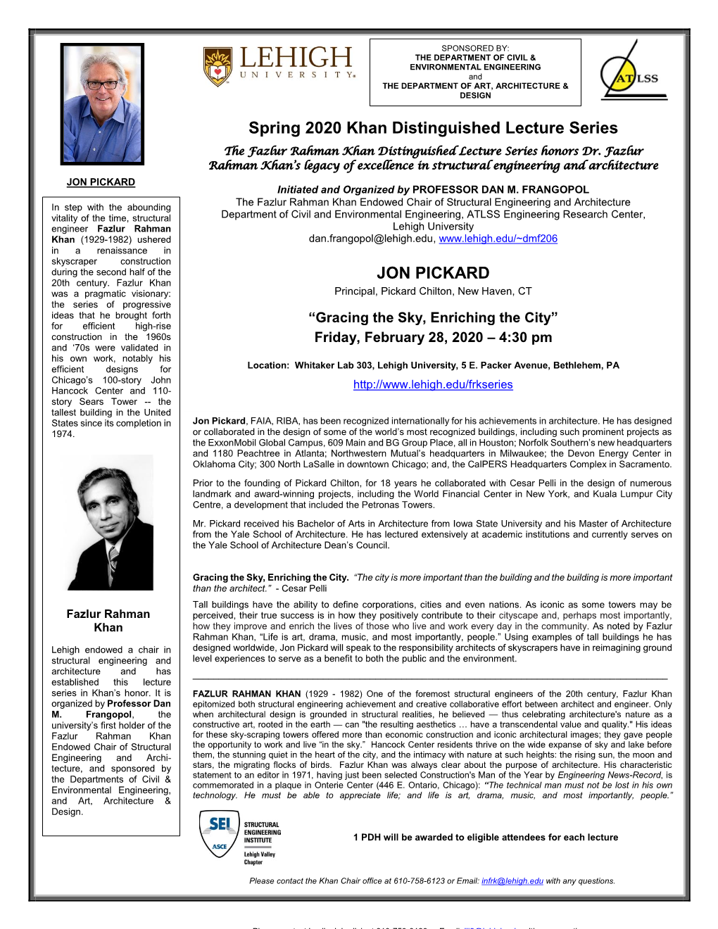 Spring 2020 Khan Distinguished Lecture Series JON PICKARD