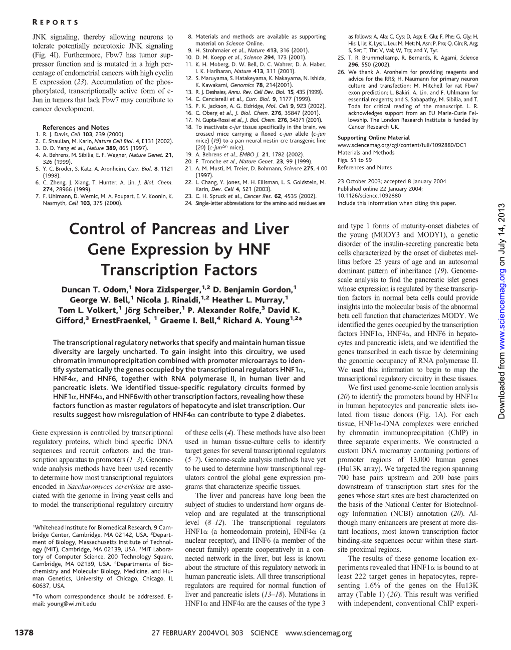 Control of Pancreas and Liver Gene Expression by HNF Transcription Factors
