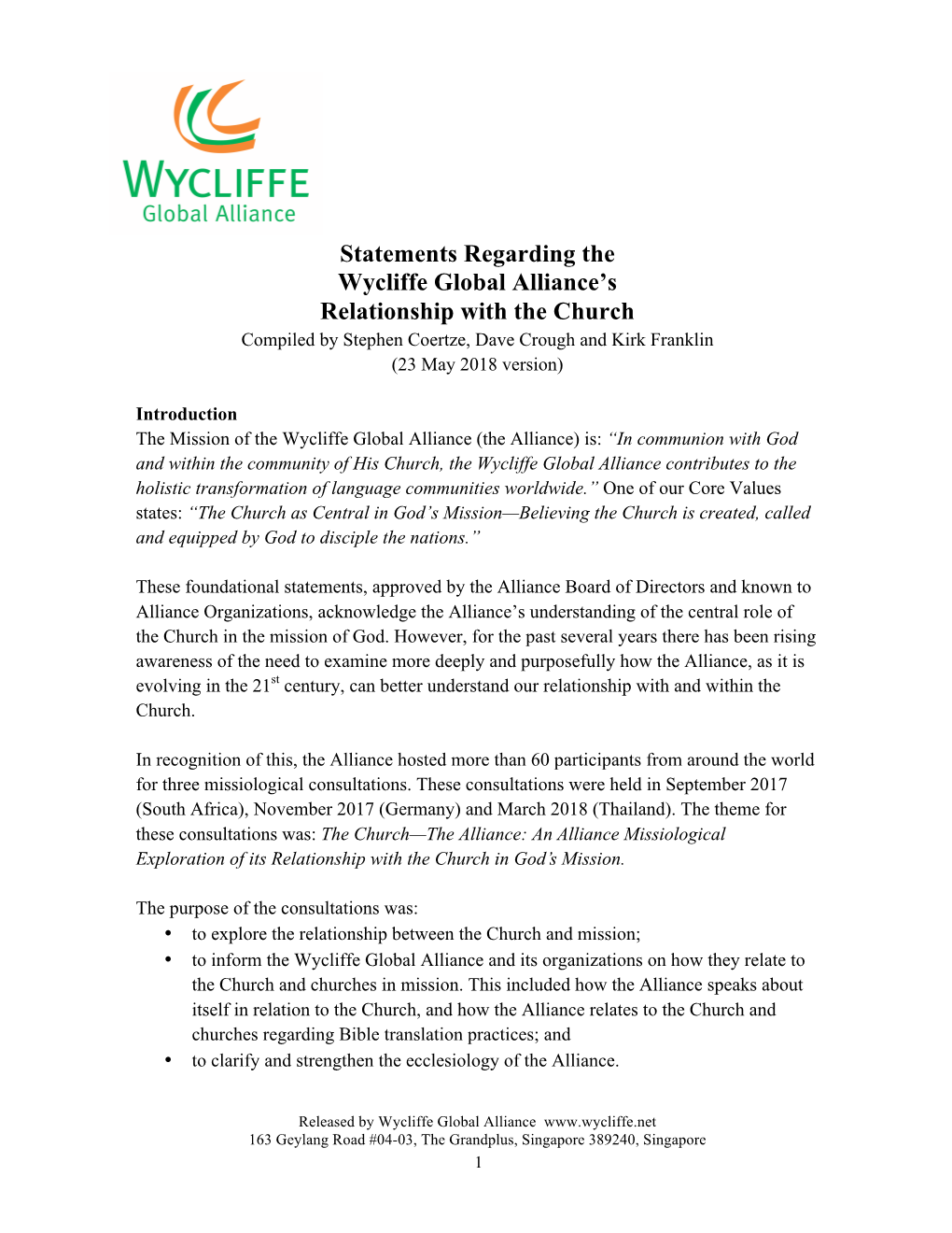 Statements Regarding the Wycliffe Global Alliance's Relationship With