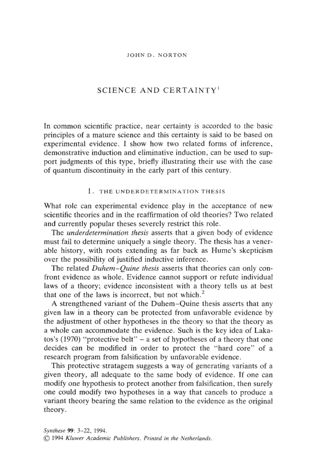 Science and Certainty 1