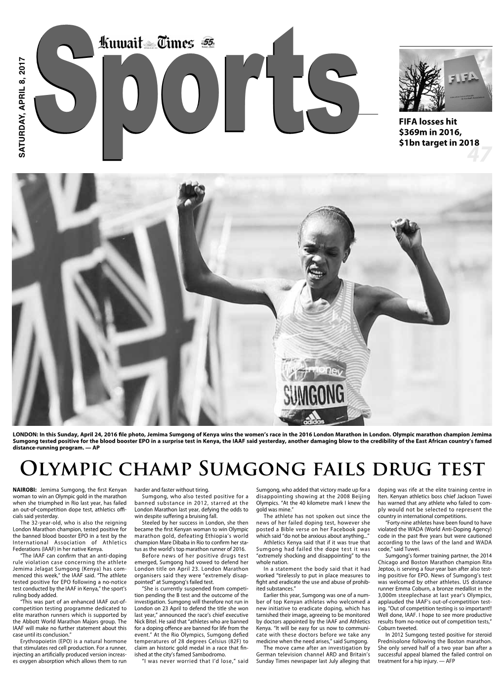 Olympic Champ Sumgong Fails Drug Test