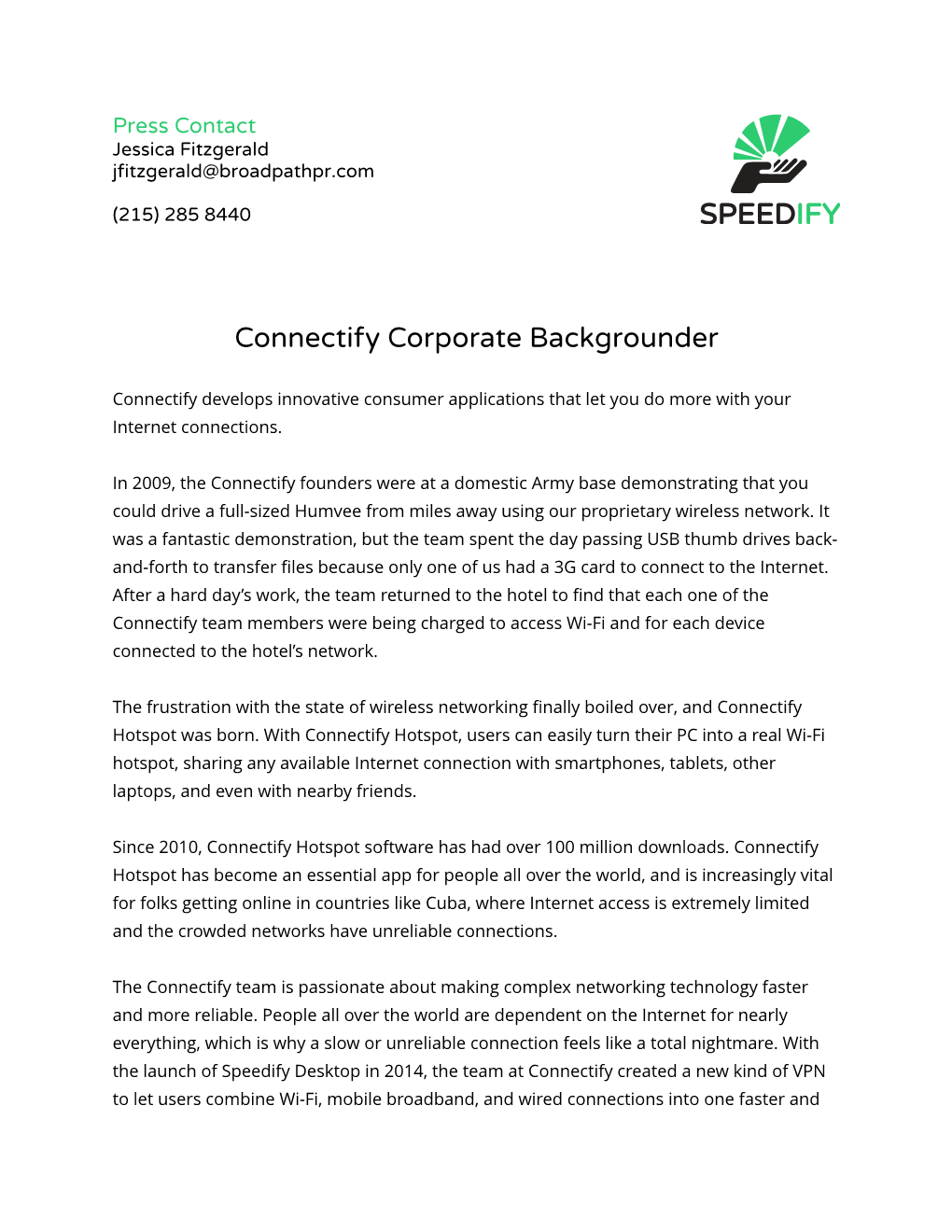 Connectify Corporate Backgrounder