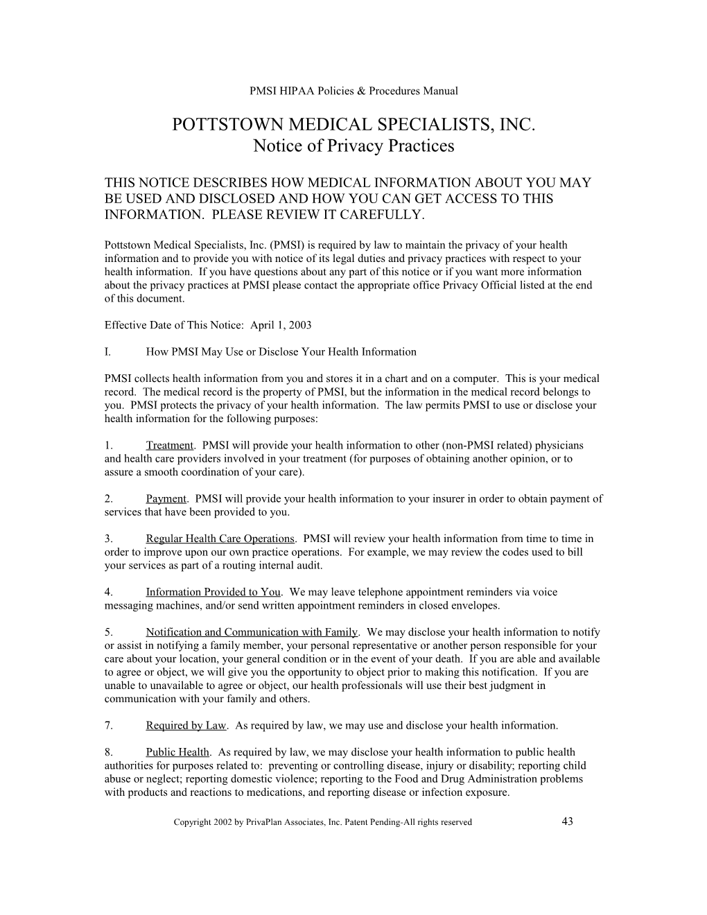 PMSI HIPAA Policies & Procedures Manual