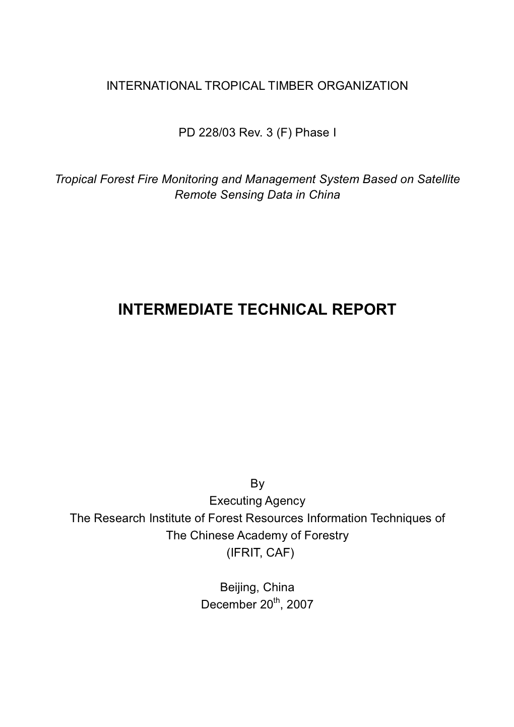 Intermediate Technical Report