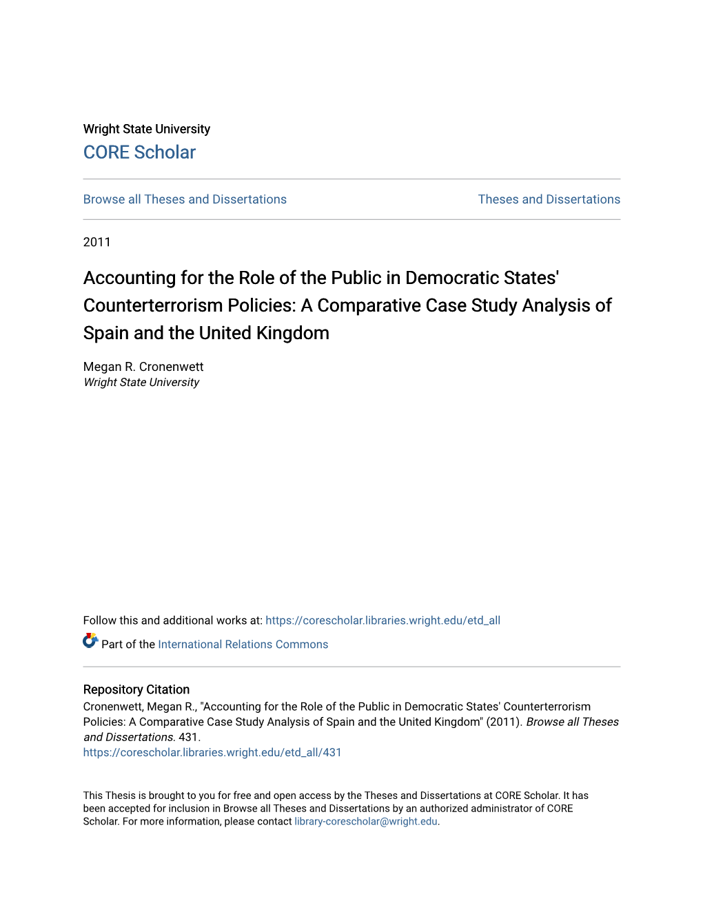 Accounting for the Role of the Public in Democratic States' Counterterrorism Policies: a Comparative Case Study Analysis of Spain and the United Kingdom