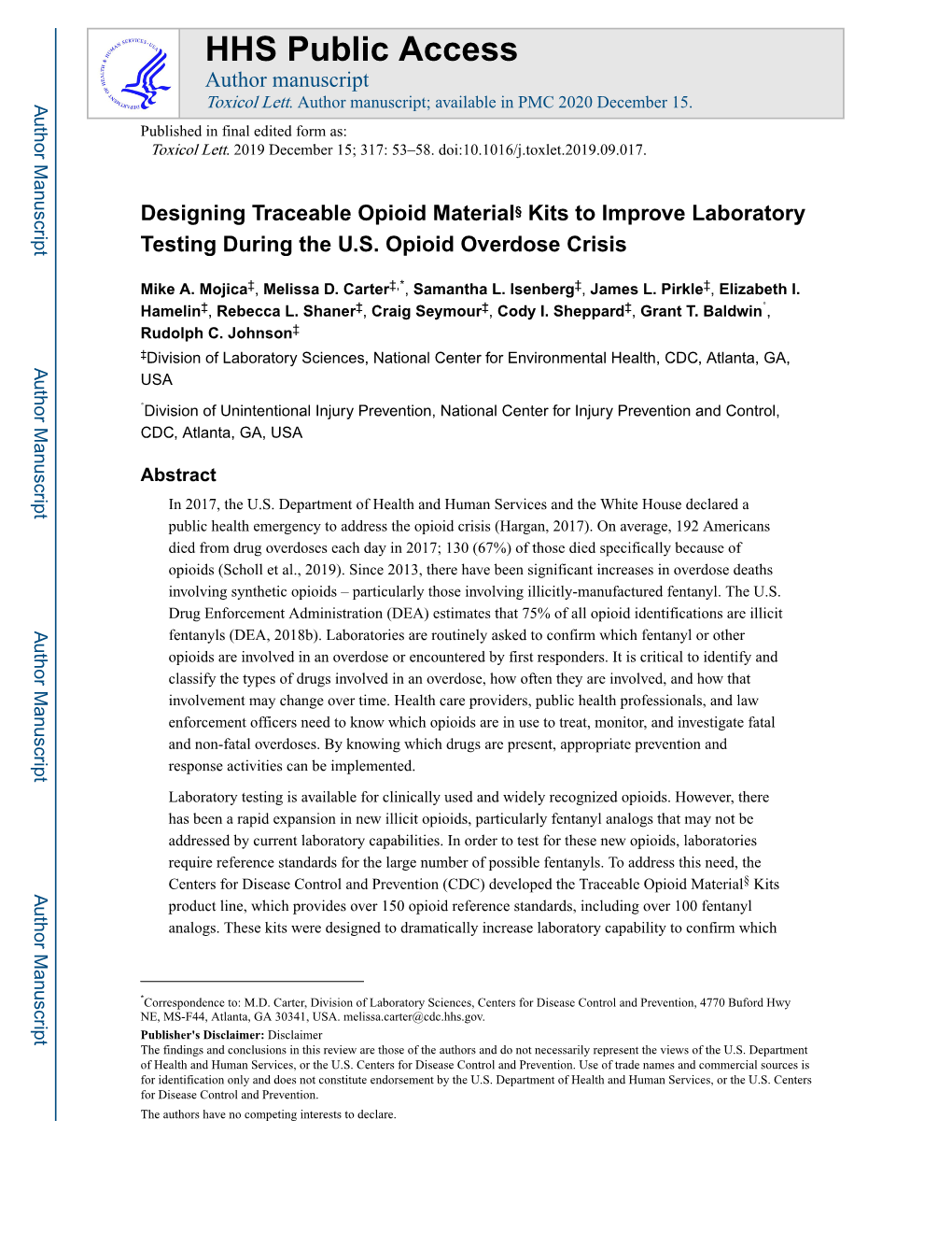 Designing Traceable Opioid Material§ Kits to Improve Laboratory Testing During the U.S