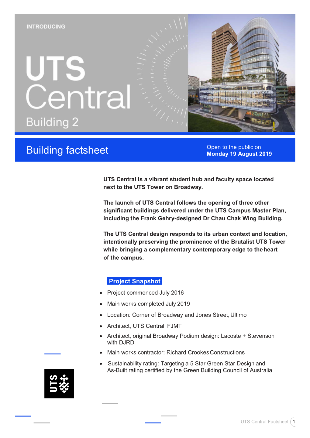 UTS Central Factsheet.Pdf