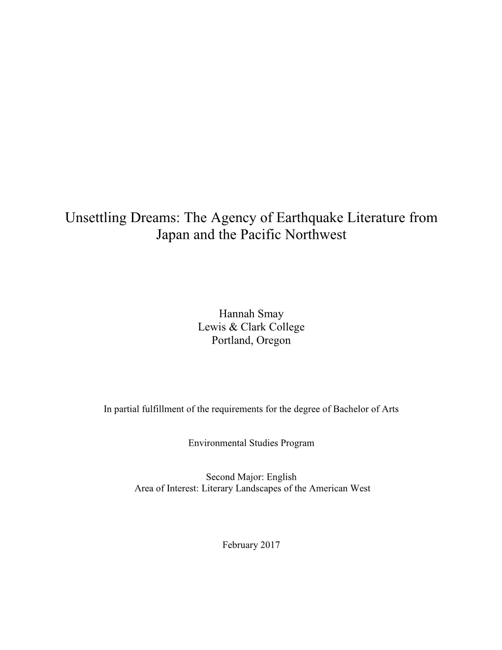 Earthquake Literature in Japan and the Pacific Northwest Hannah Smay