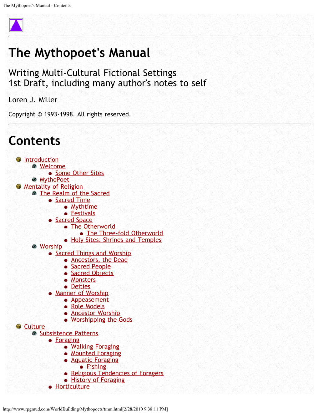 The Mythopoet's Manual - Contents