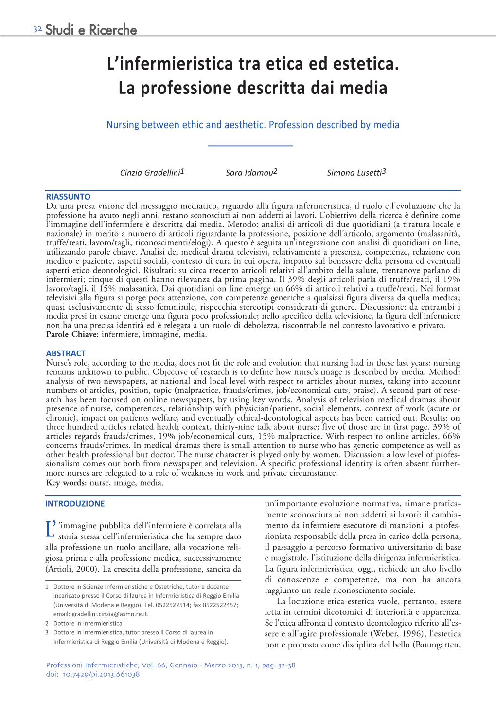 L'infermieristica Tra Etica Ed Estetica. La Professione Descritta Dai Media