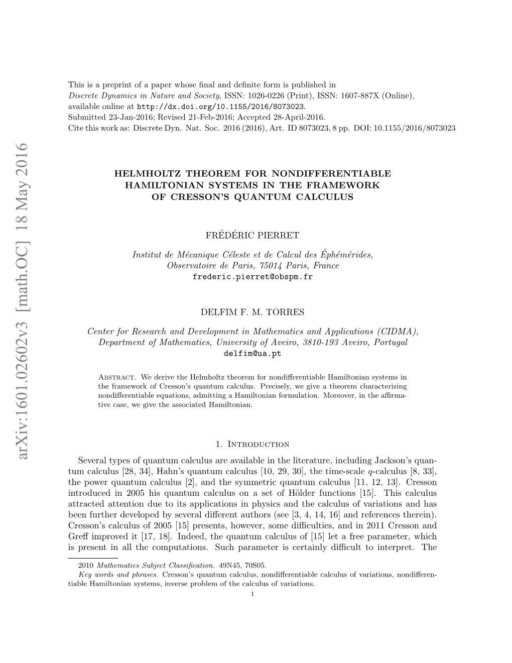 Helmholtz Theorem for Nondifferentiable Hamiltonian Systems 3