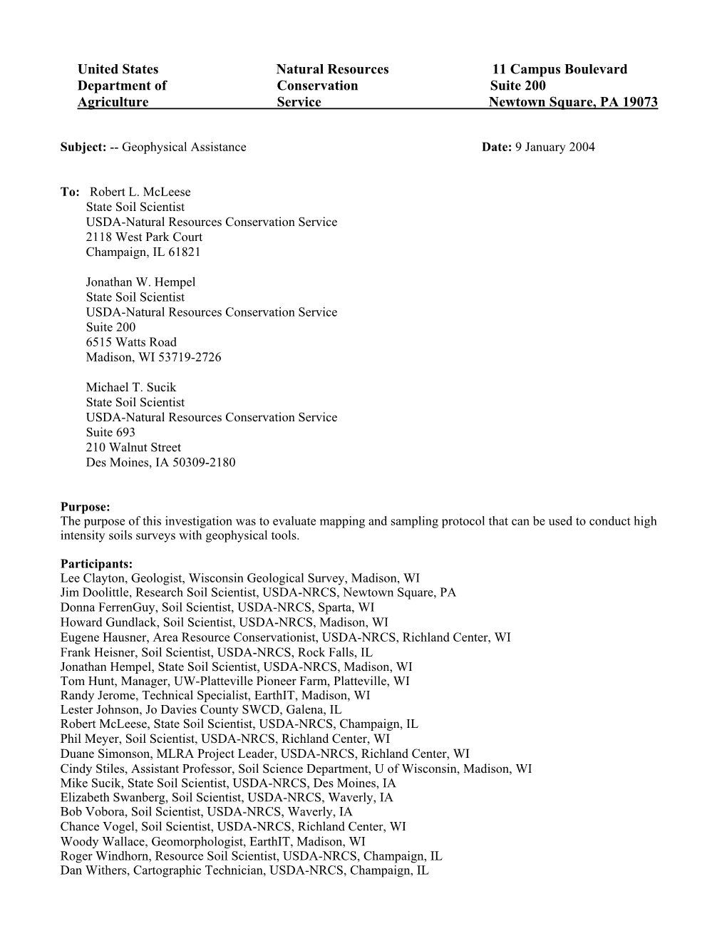 United States Natural Resources 11 Campus Boulevard Department of Conservation Suite 200 Agriculture Service Newtown Square, PA 19073