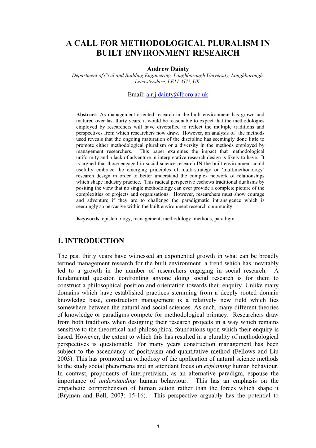 A Call for Methodological Pluralism in Built Environment Research