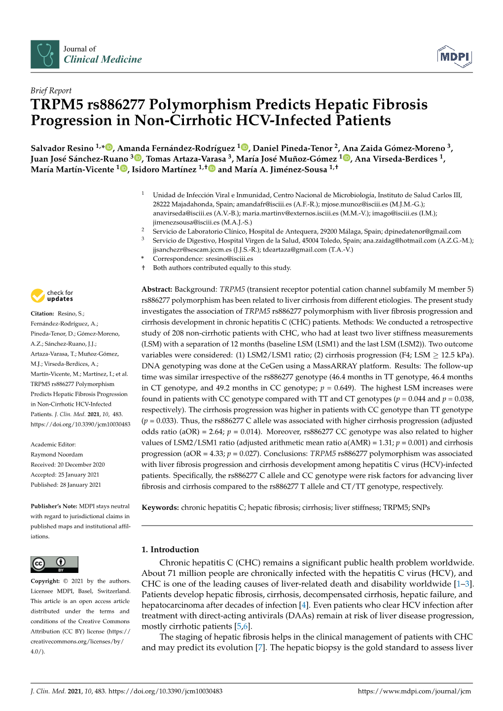 TRPM5 Rs886277 Polymorphism Predicts Hepatic Fibrosis Progression in Non-Cirrhotic HCV-Infected Patients