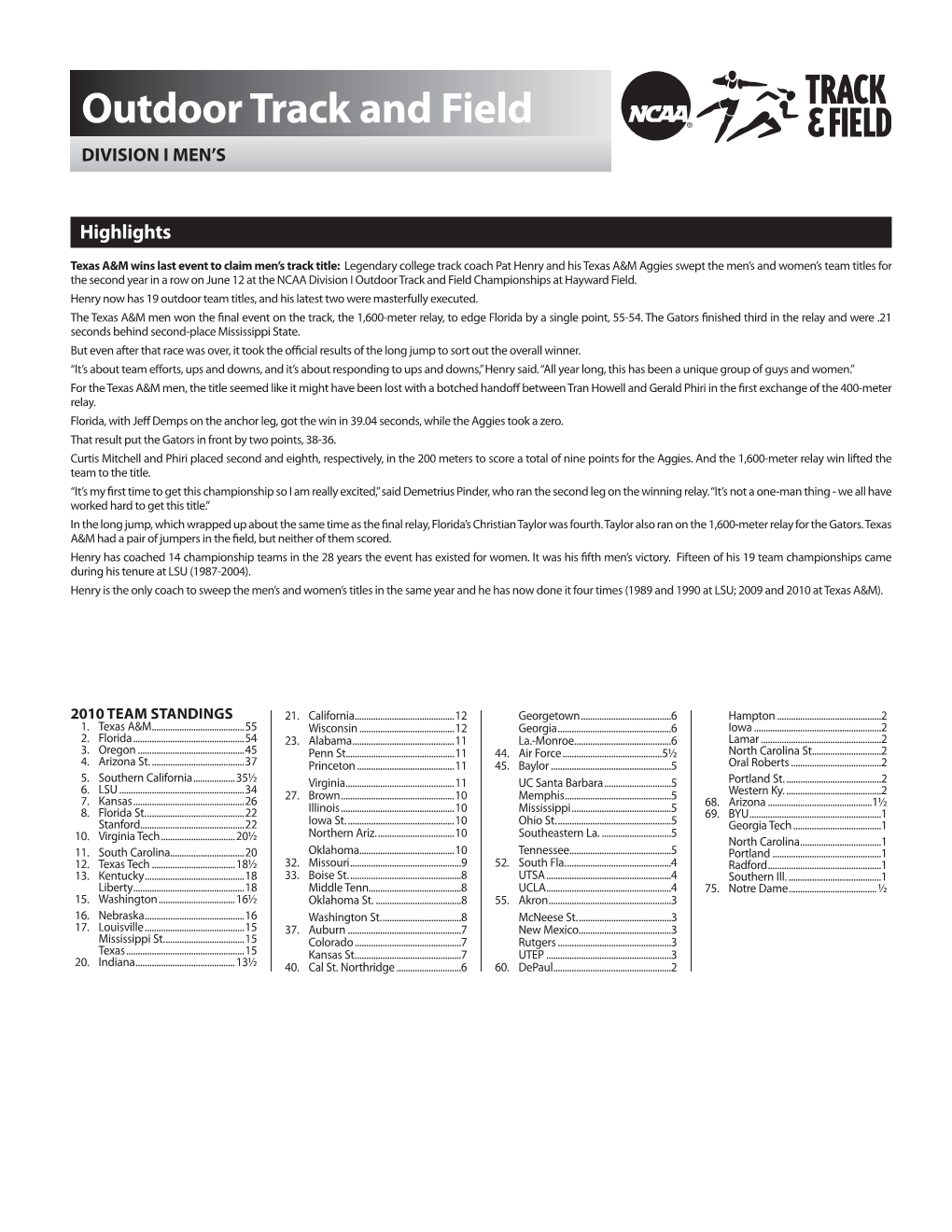 Outdoor Track and Field DIVISION I MEN’S