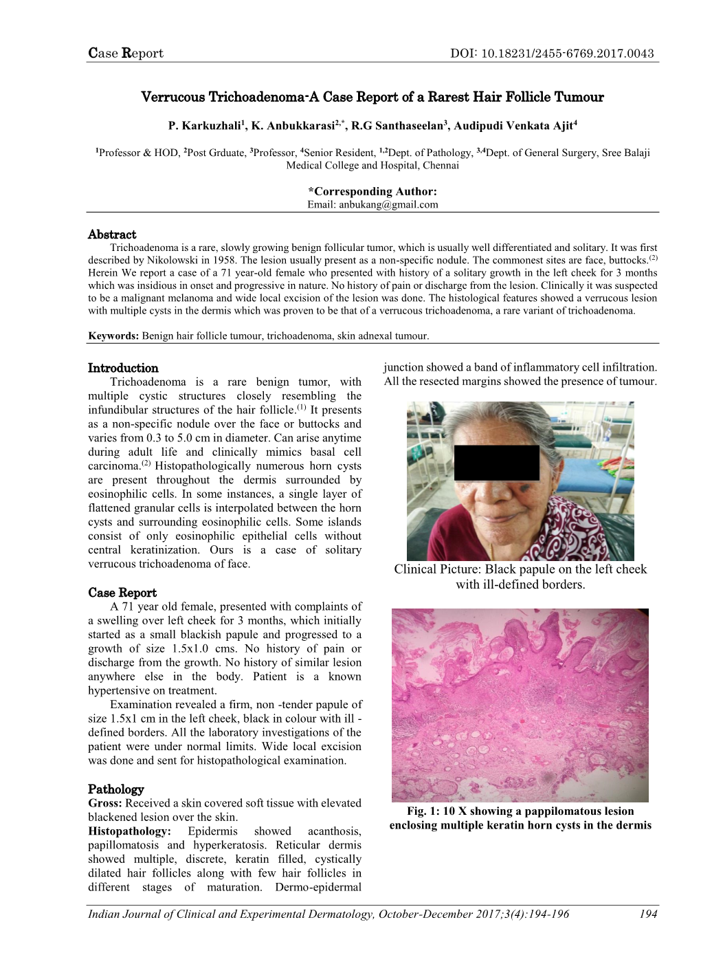 Case Report Verrucous Trichoadenoma-A Case Report of A