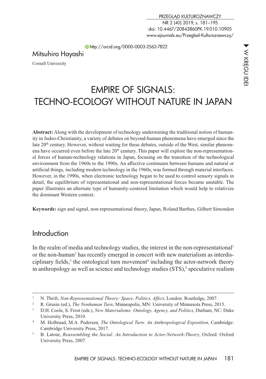 Empire of Signals: Techno-Ecology Without Nature in Japan