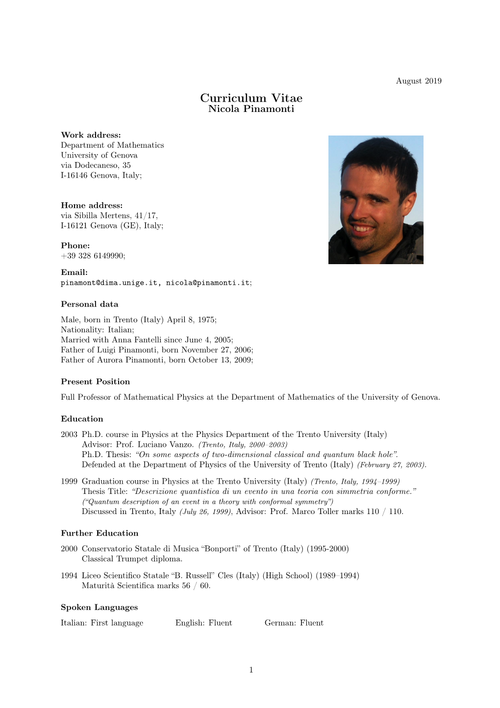 Curriculum Vitae Nicola Pinamonti