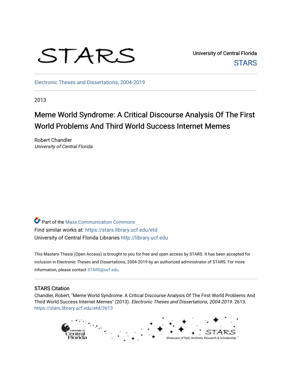 Meme World Syndrome: a Critical Discourse Analysis of the First World Problems and Third World Success Internet Memes