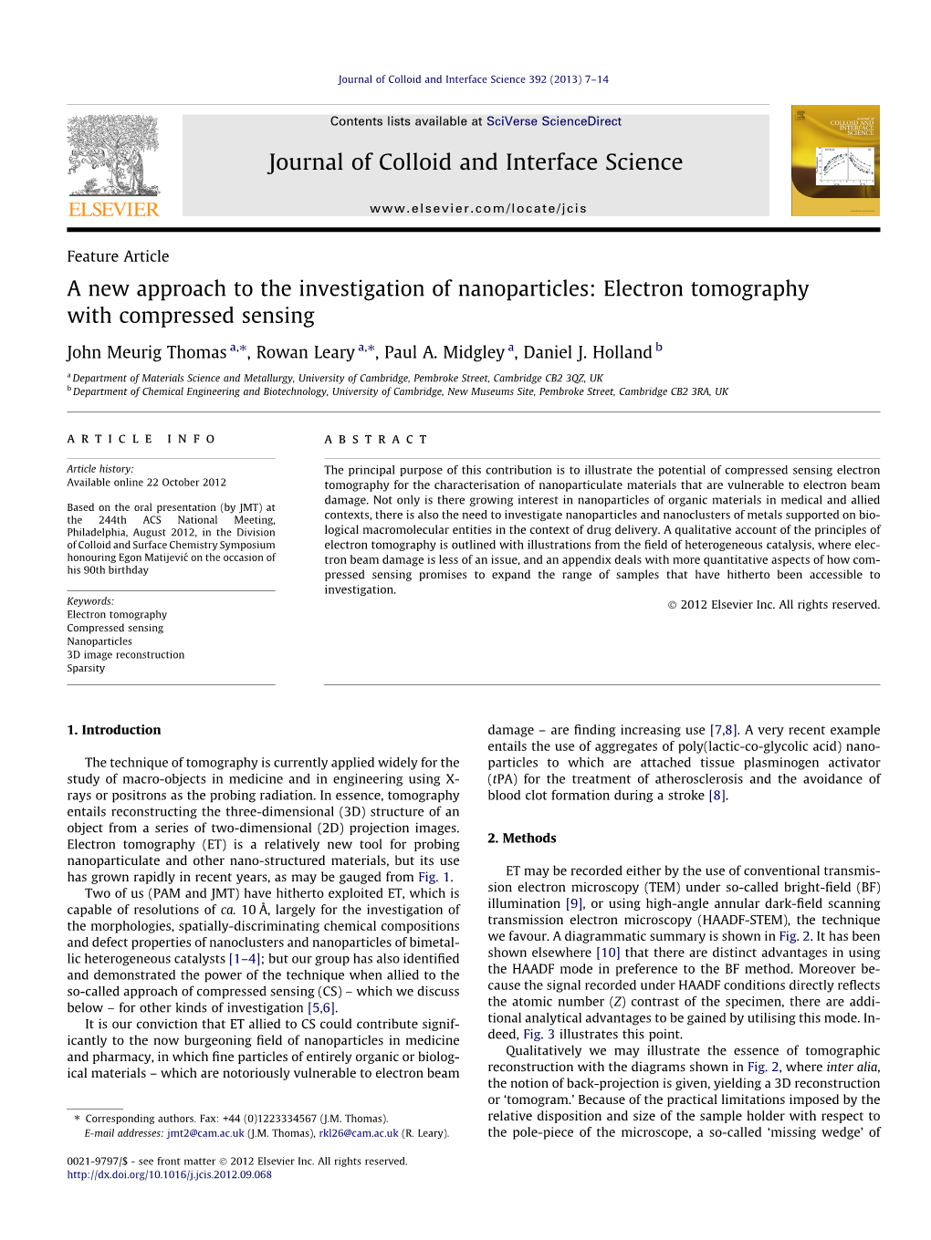 Electron Tomography with Compressed Sensing ⇑ ⇑ John Meurig Thomas A, , Rowan Leary A, , Paul A