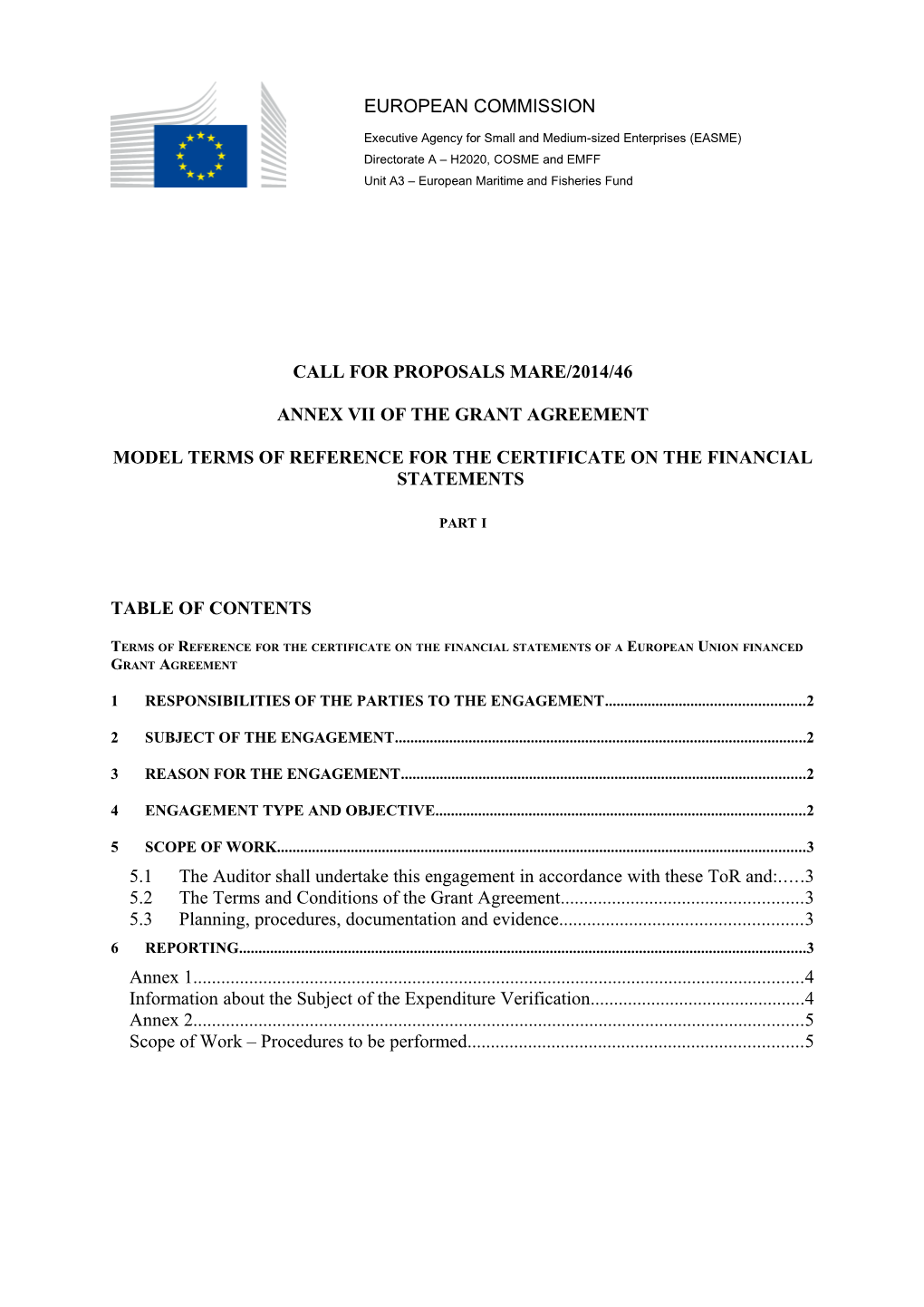 Annex VII - Model Terms of Reference Certificate on the Financial Statement Part 1