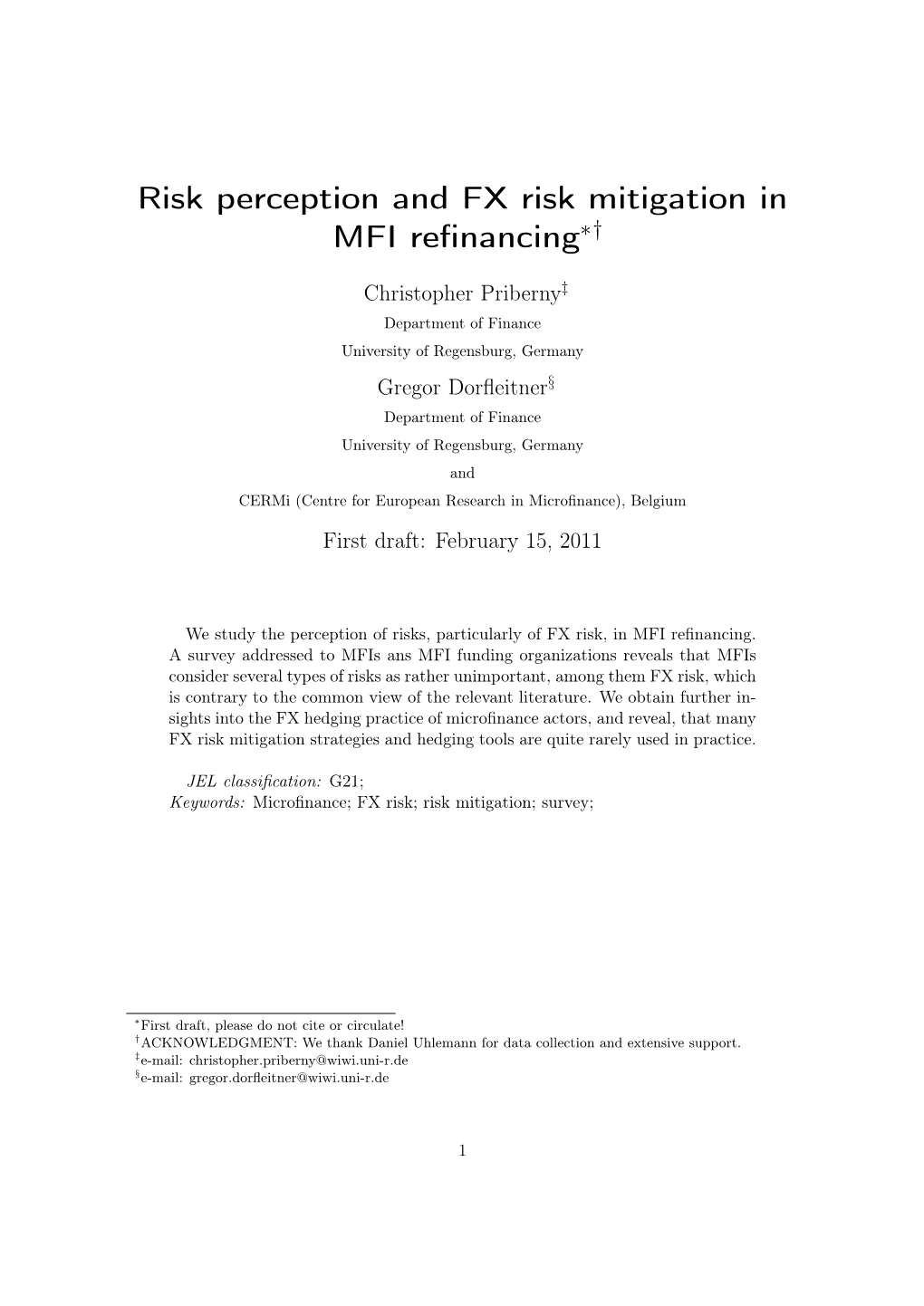 Risk Perception and FX Risk Mitigation in MFI Refinancing
