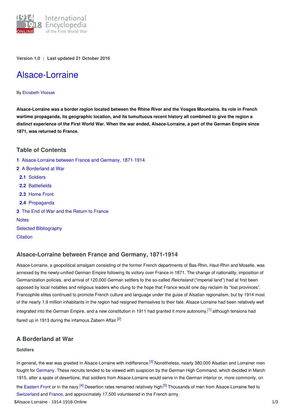 Alsace-Lorraine | International Encyclopedia of the First World War