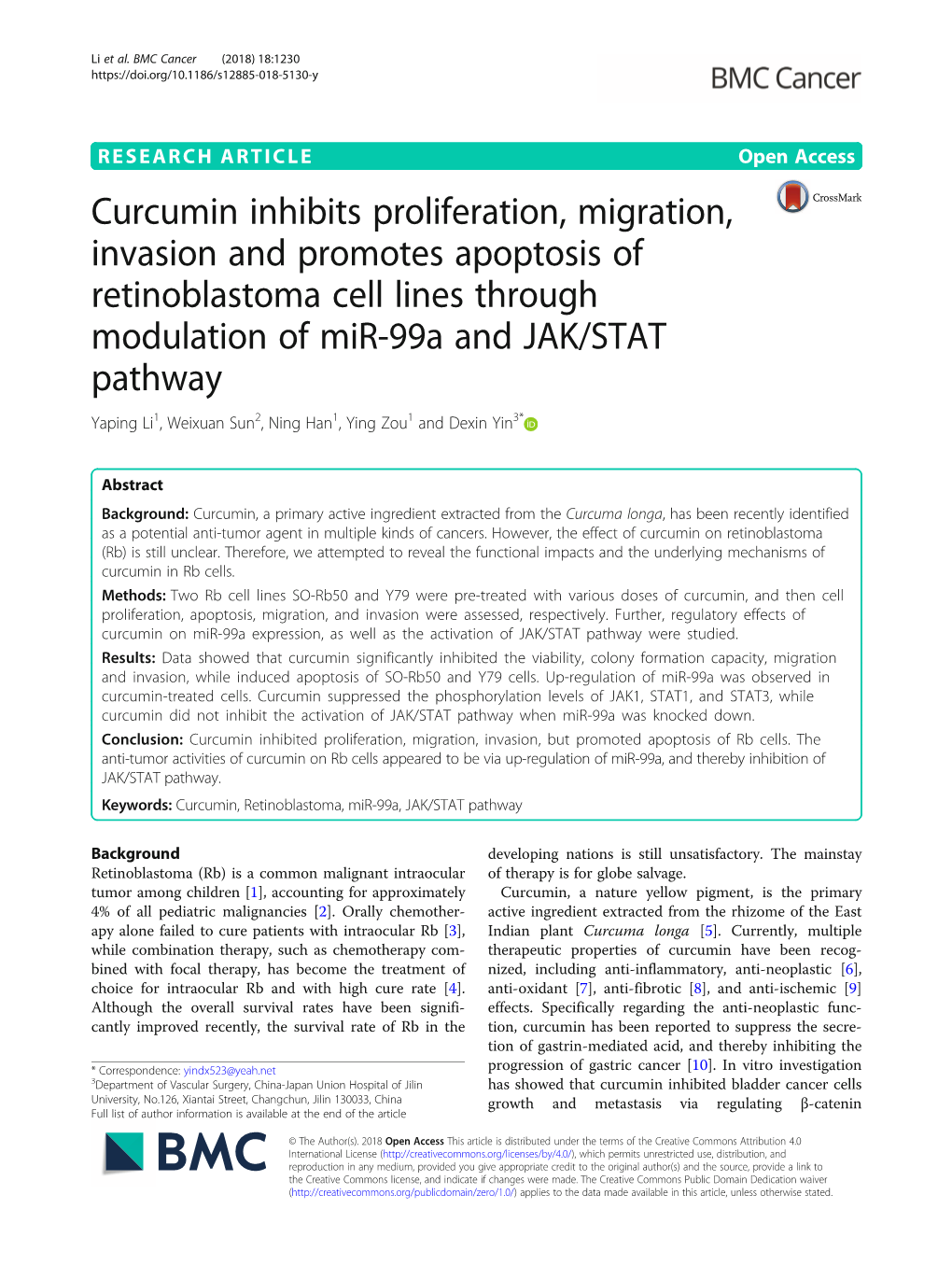 Curcumin Inhibits Proliferation, Migration, Invasion and Promotes
