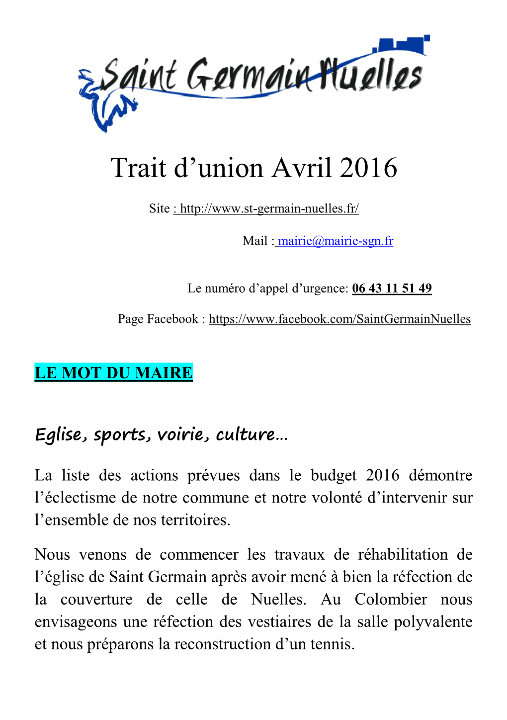 Trait D'union Avril 2016