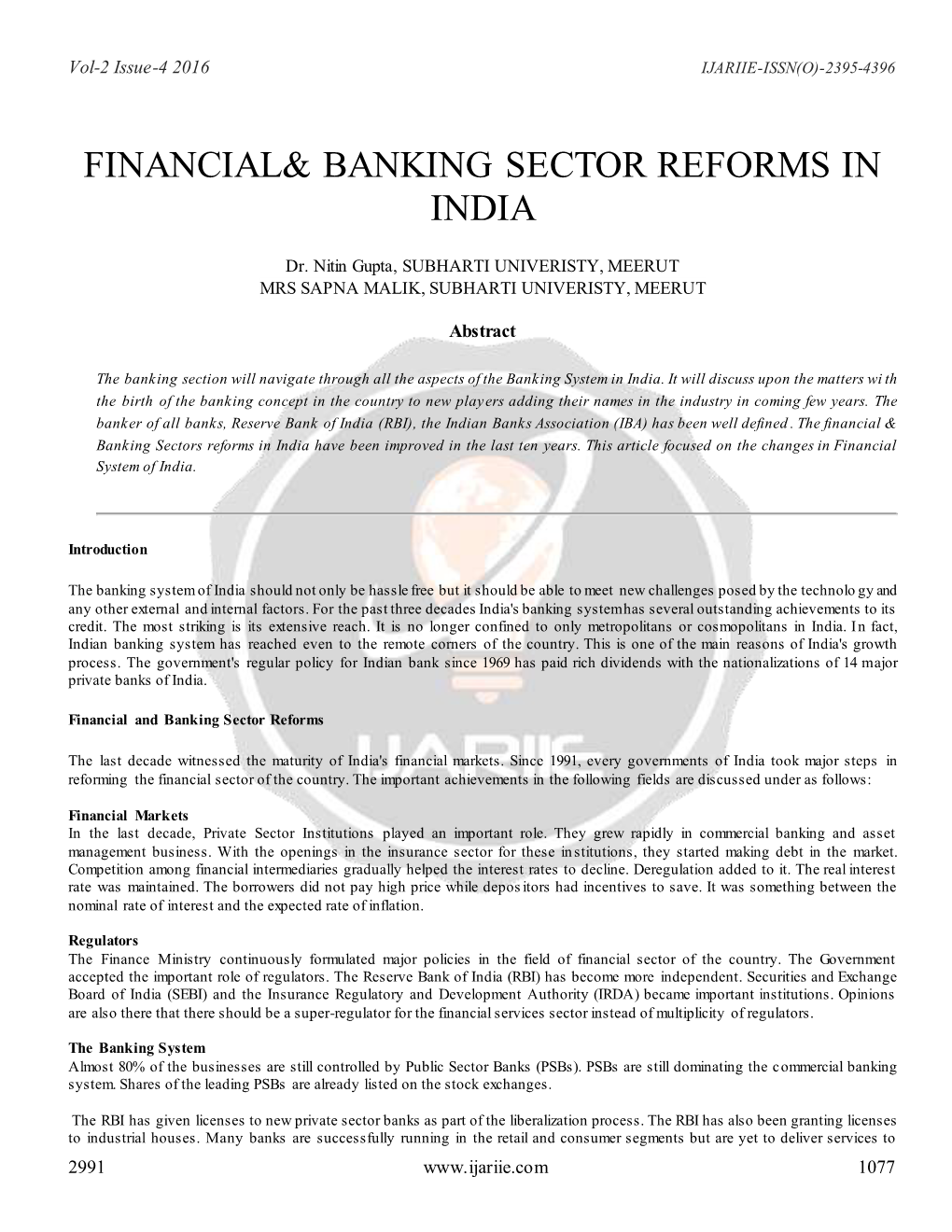 Financial& Banking Sector Reforms in India