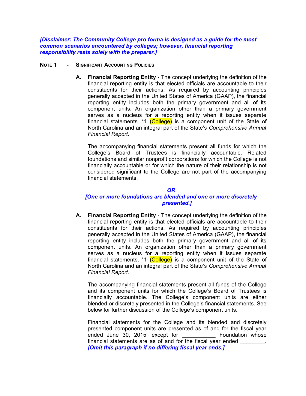 Financial Statement Audit Report - Template - Community College