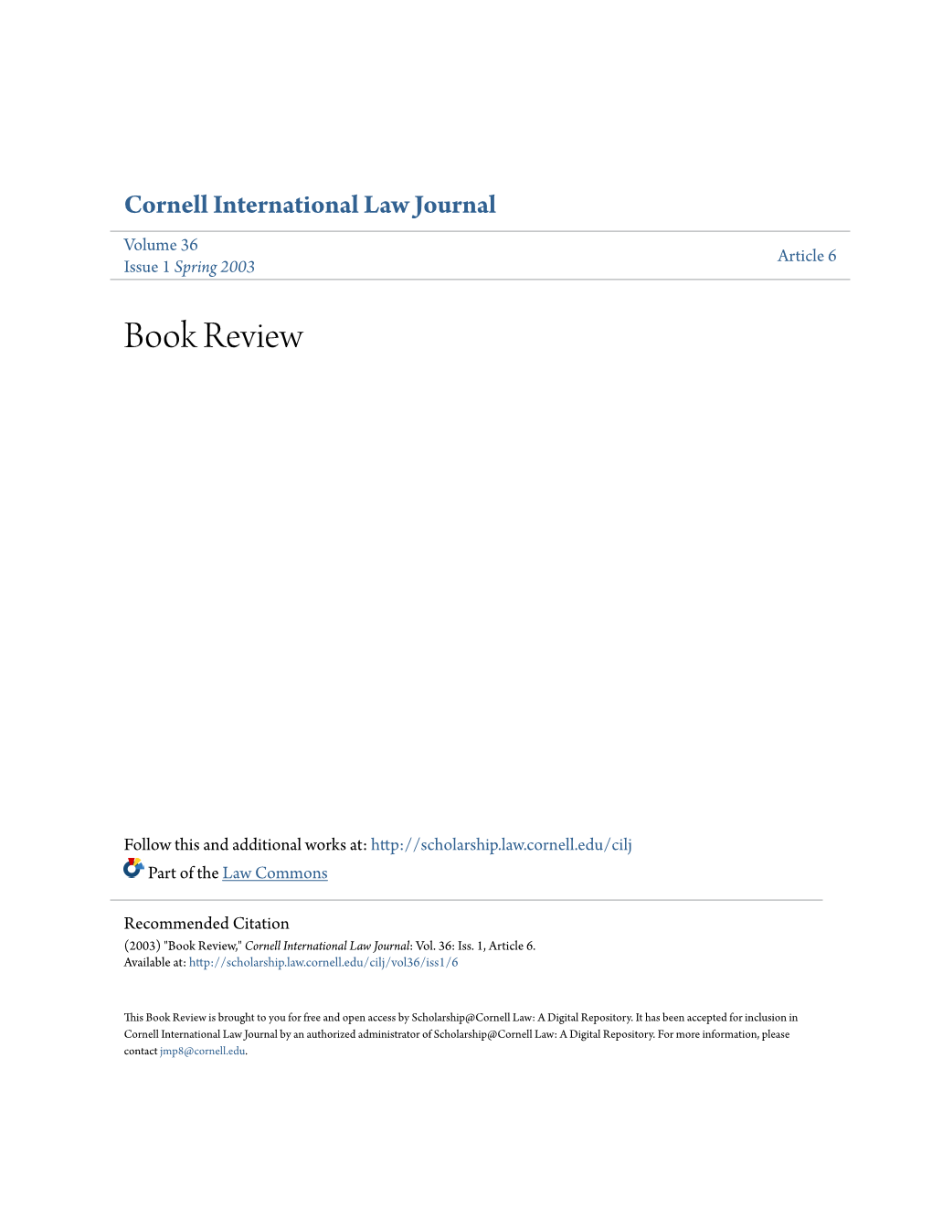 Cornell International Law Journal Volume 36 Article 6 Issue 1 Spring 2003