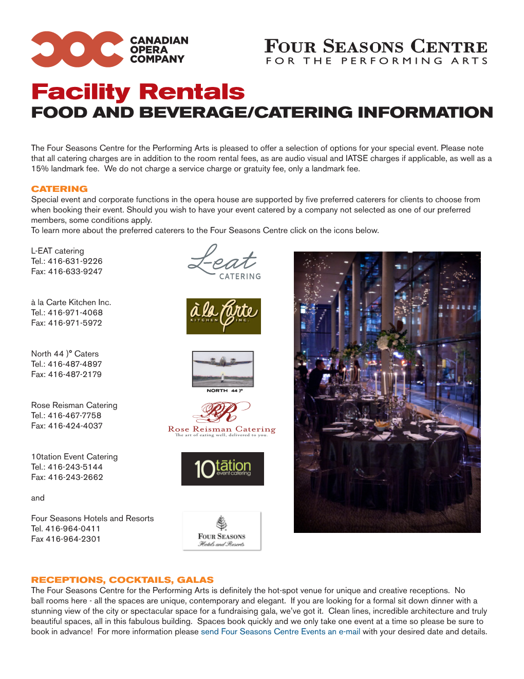 Facility Rentals FOOD and BEVERAGE/CATERING INFORMATION