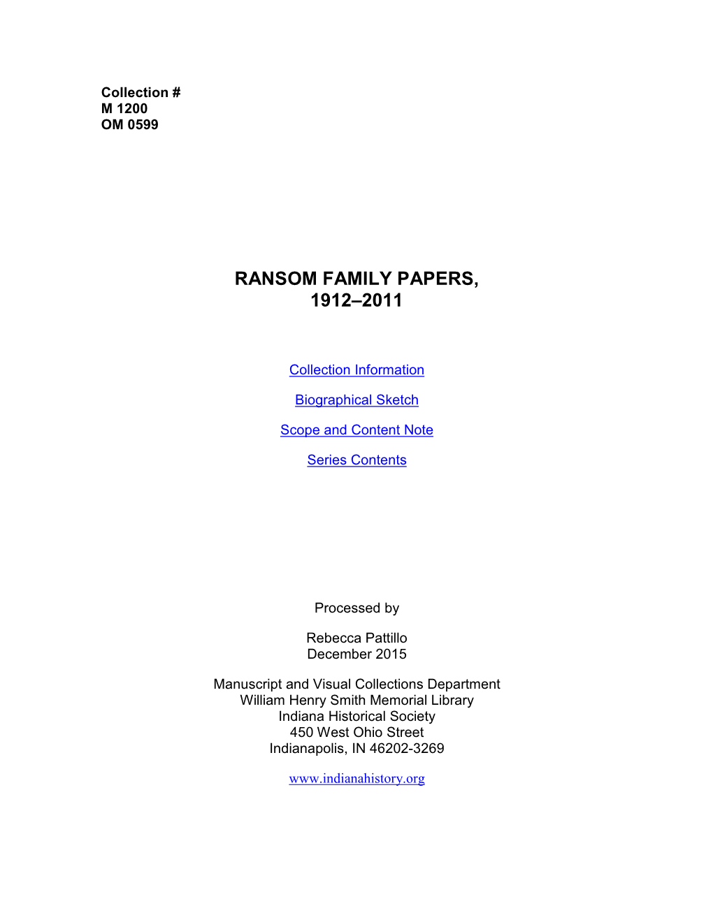 Ransom Family Papers, 1912–2011