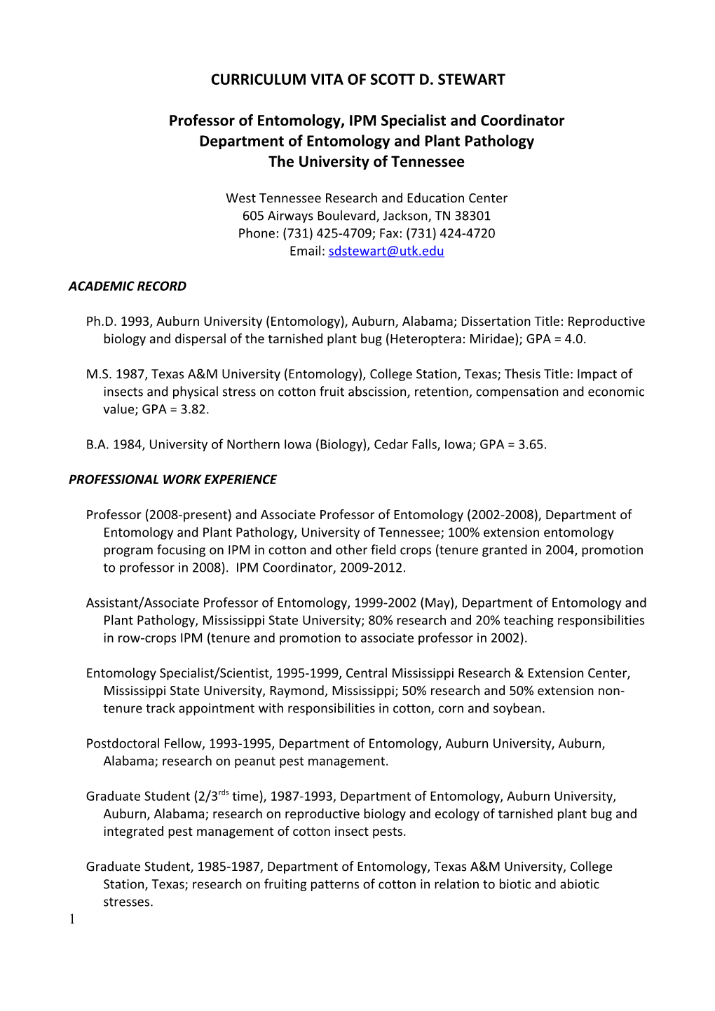 Resume of Scott D. Stewart