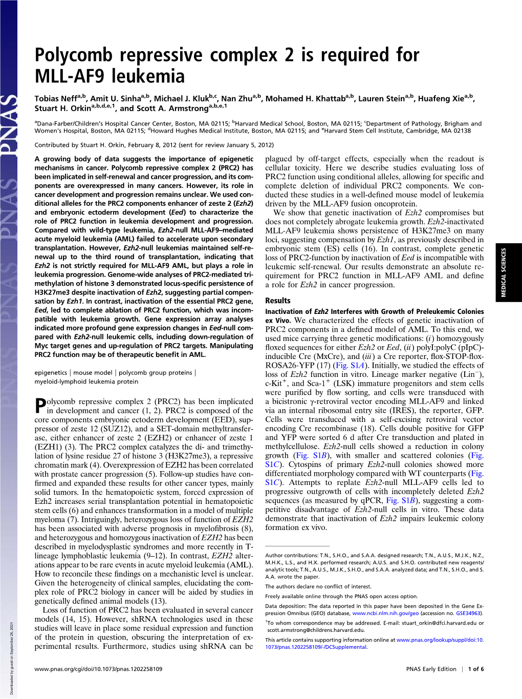 Polycomb Repressive Complex 2 Is Required for MLL-AF9 Leukemia