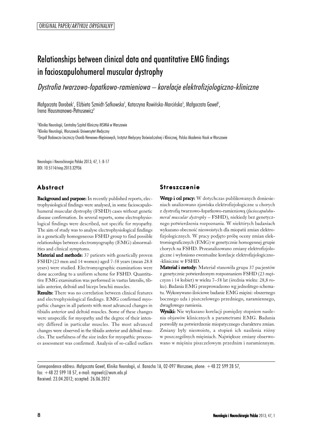 Relationships Between Clinical Data and Quantitative EMG Findings In