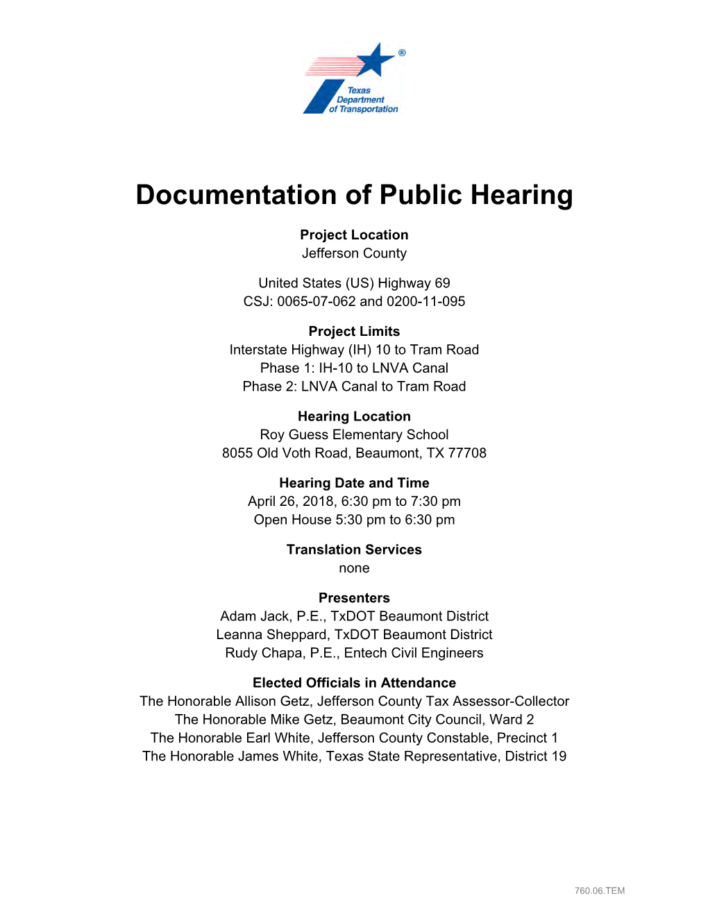 Documentation of a Public Hearing