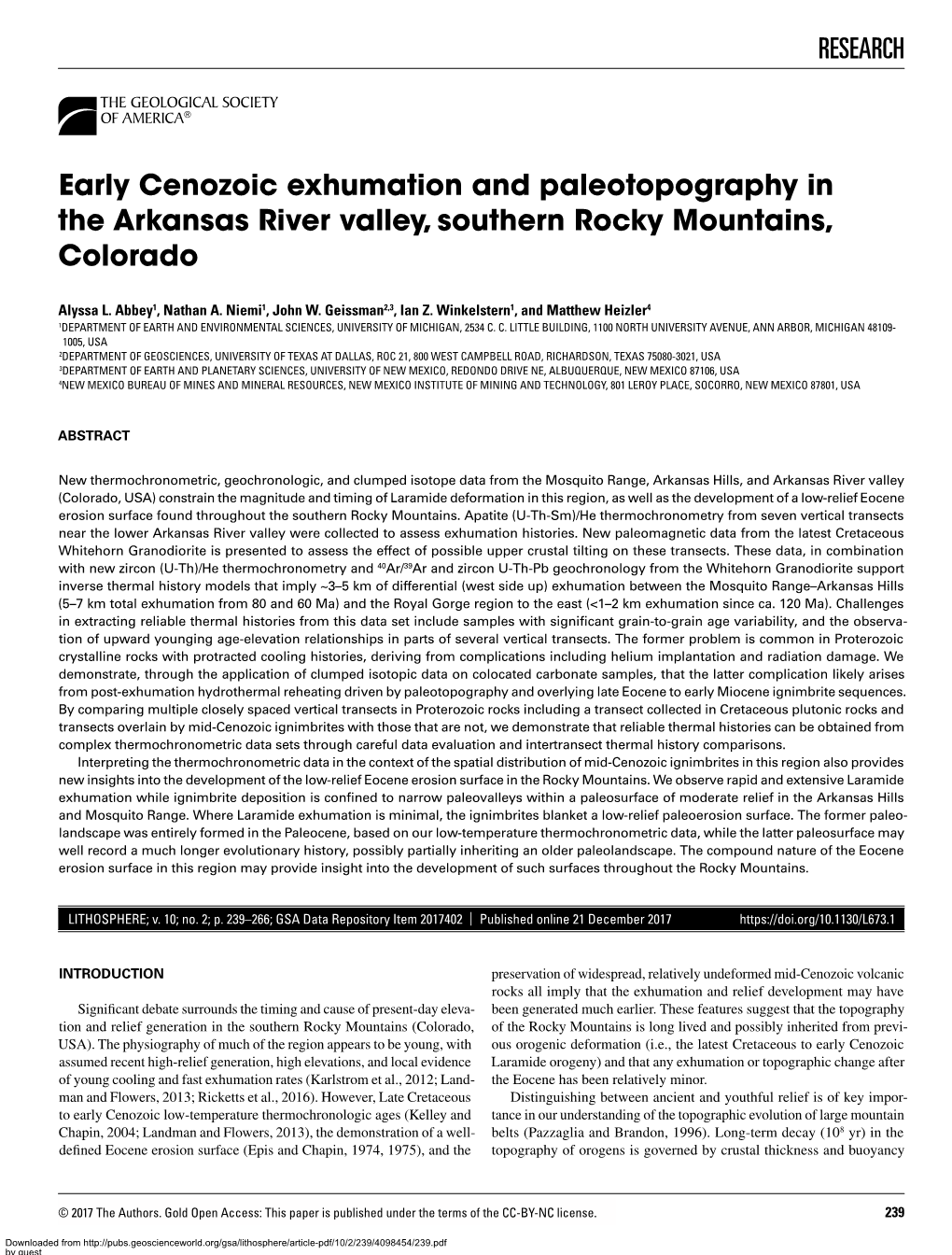 RESEARCH Early Cenozoic Exhumation and Paleotopography