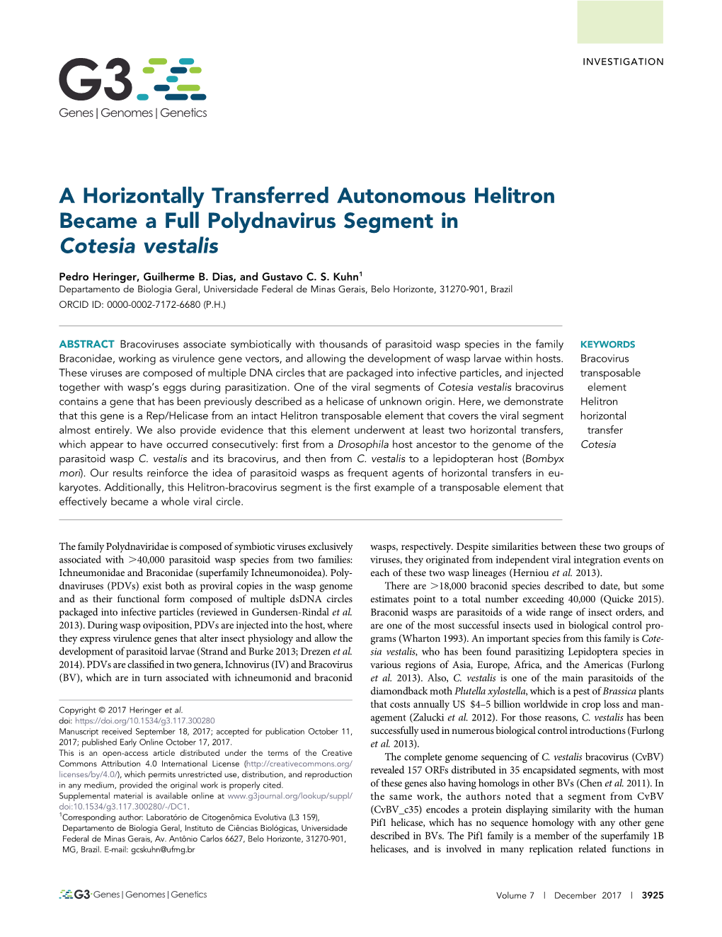 A Horizontally Transferred Autonomous Helitron Became a Full Polydnavirus Segment in Cotesia Vestalis