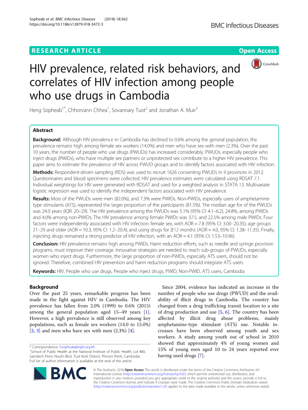 HIV Prevalence, Related Risk Behaviors, and Correlates of HIV Infection Among People Who Use Drugs in Cambodia