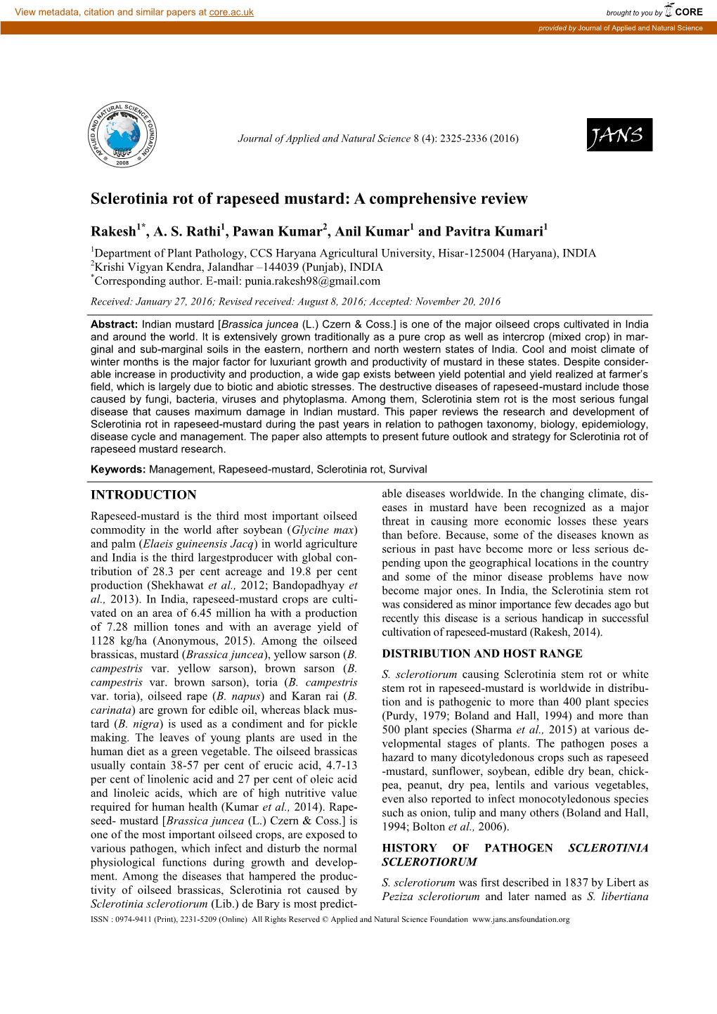 Sclerotinia Rot of Rapeseed Mustard: a Comprehensive Review